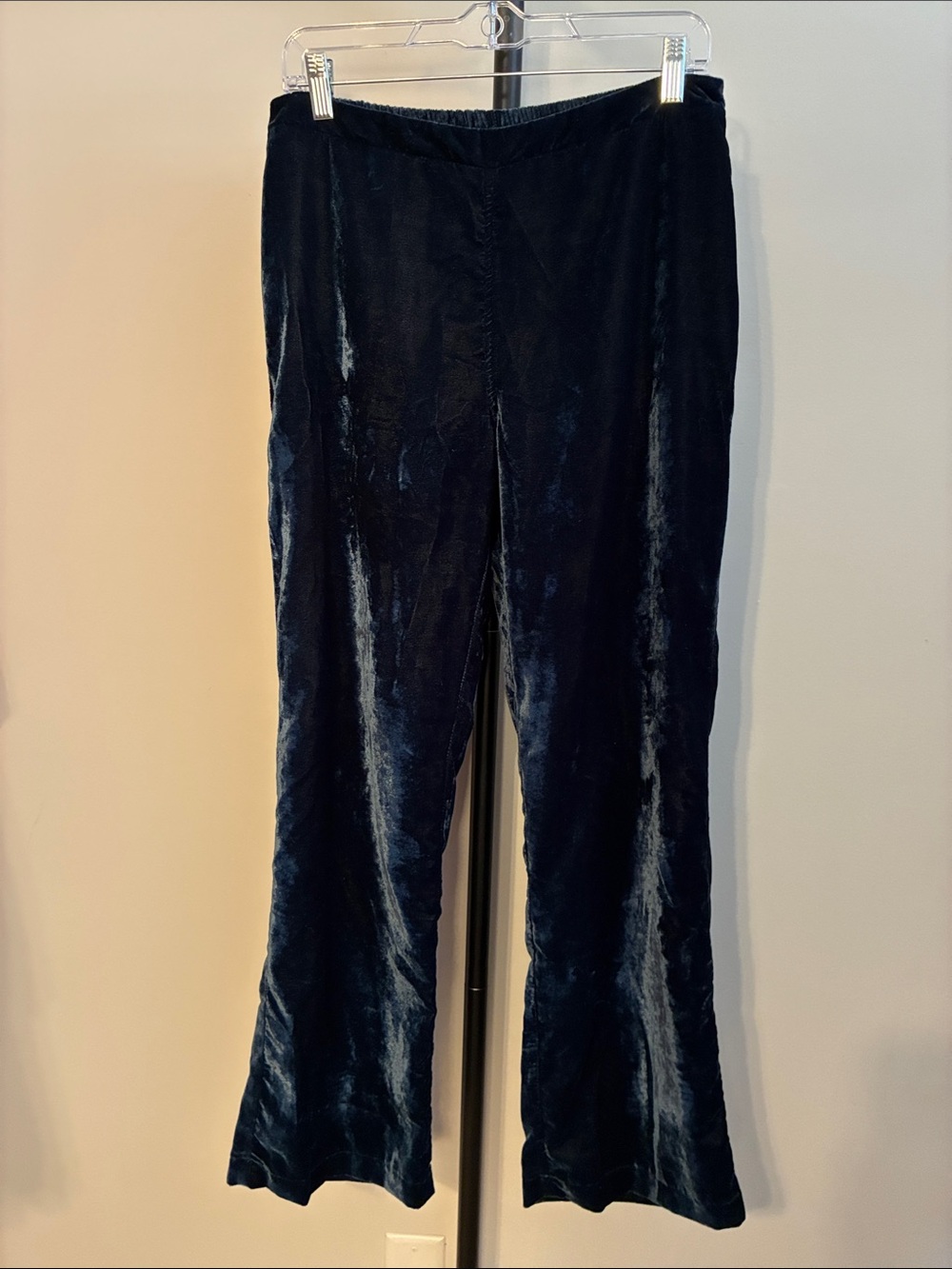 April Cornell Velvet Pants Navy Blue Straight Leg Pull On Size Small - Picture 2 of 8